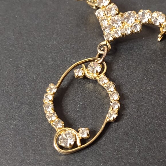 Gold Tone Dangle Brooch With Clear Stones - Picture 3 of 7